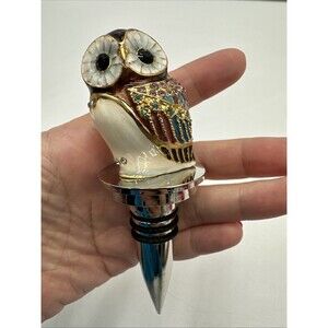 NEW Enamel Wine Bottle Stopper Cork Owl Sparkle Bule Brown Pink GORGEOUS NIB